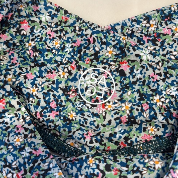 NWT Sage Collective Spandex Bike Shorts Blue Static Ditsy XS Crossover Yoga - Picture 6 of 7